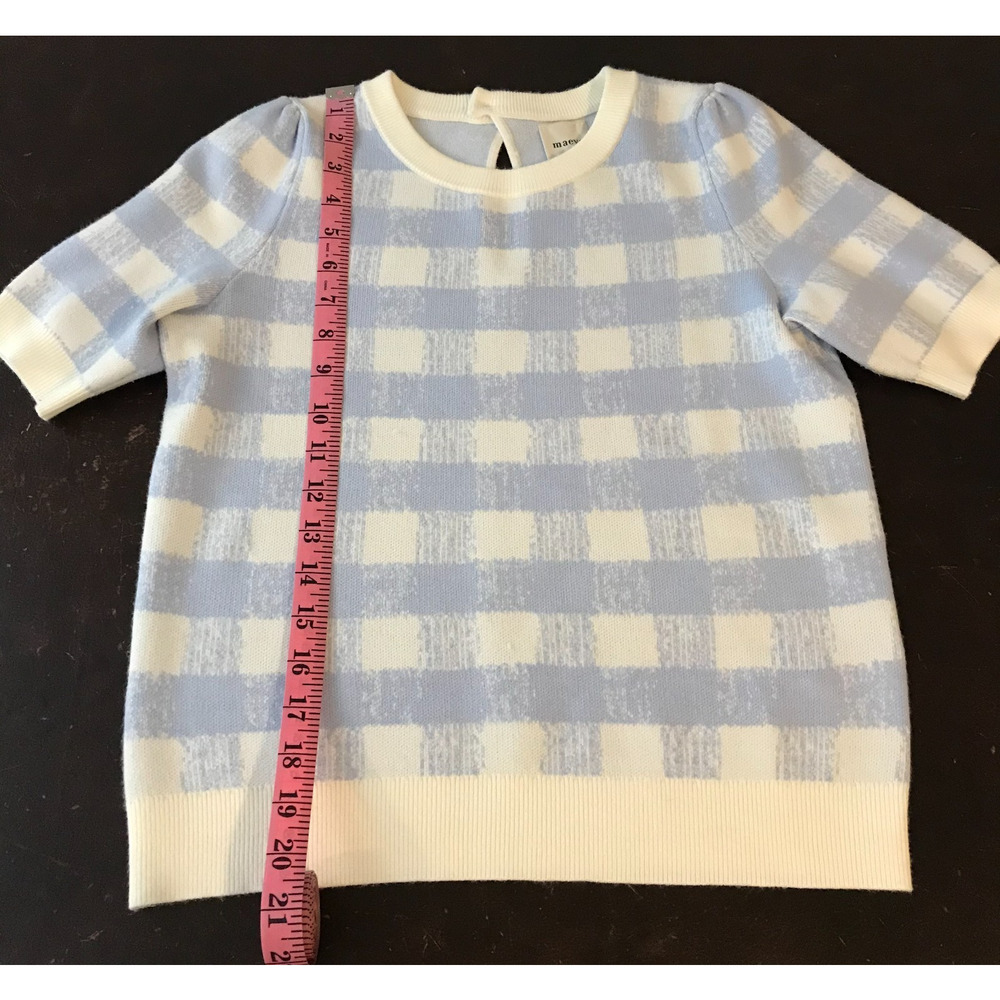 Anthropologie Maeve The Harmon Puff Sleeve Sweater Tee Blue Gingham XSP - Picture 5 of 10